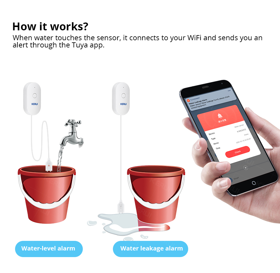 KERUI Smart  WiFi Water Sensor - Home Automation Technology ulasan dan harga